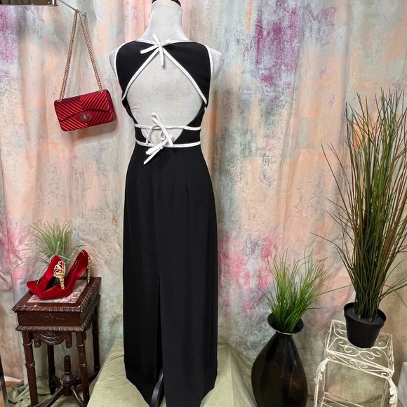 VTG๐Papell Boutique Timeless Sheath Black & White Dress with long Slit - Picture 3 of 15